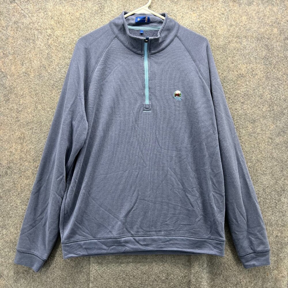 Stitch Sweater Mens Large Adult Blue Pullover Quarter Zip Fleece Golf Club 1/2